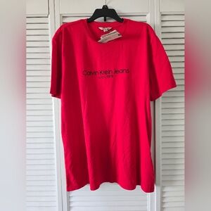Brand New Calvin Klein Jeans Logo Letter Tee Shirt Red T-Shirt Size Medium Mens